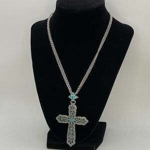 Brighton Double Strand Turquoise Enamel Cross Necklace